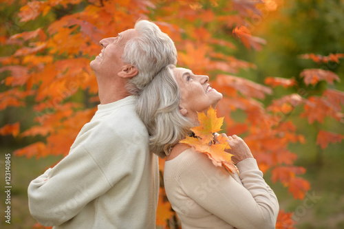 Portrait of a beautiful middle-aged couple in the autumn park