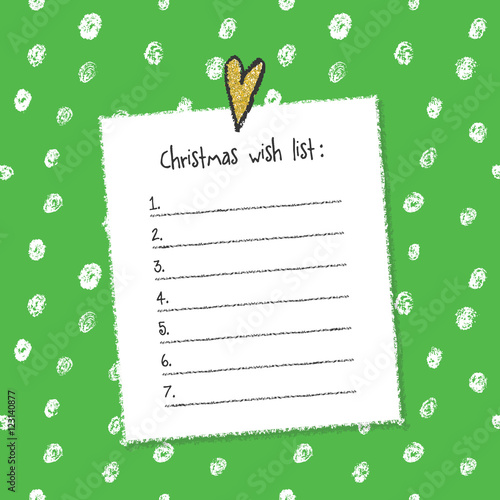 Christmas wish list template. Hand drawn elements. Printable design template.