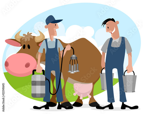 Farmers with cow