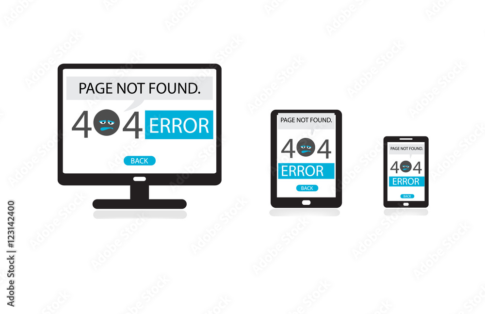 Responsive web design, 404 Error page not found on computer, tablet, mobile phone screen. Internet link error sign. Responsive web design, 404 Error page not found on computer, tablet, mobile phone screen. Internet link error sign.