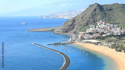 White Sand Teresitas beach (Playa de las Teresitas) in Tenerife. Aerial view. photo