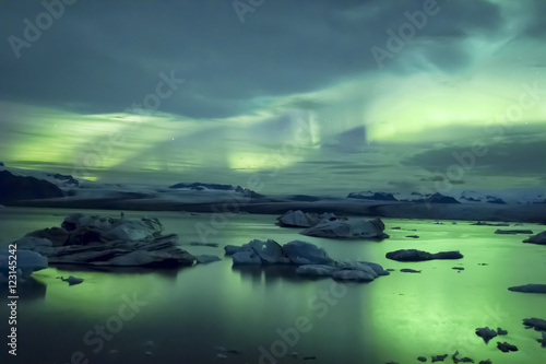 Aurora Borealis beautiful northern light in the clear night sky   Iceland