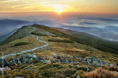 Beautiful landscape - sunrise in mountains, from Diablak, Babia Gora, lesser Poland