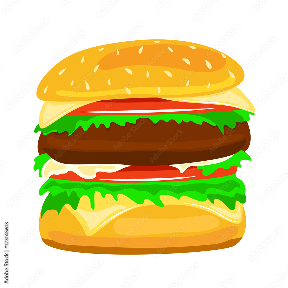 Dinner buns burger vector icon. Hamburger vector illustration food closeup on white background Dinner buns burger vector icon. Hamburger vector illustration food closeup on white background