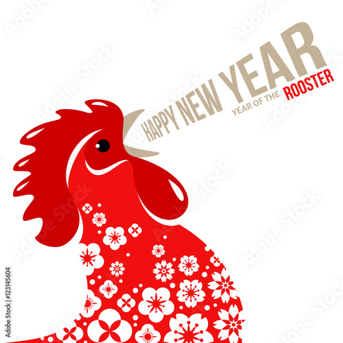 Red Crowing Rooster on White Background