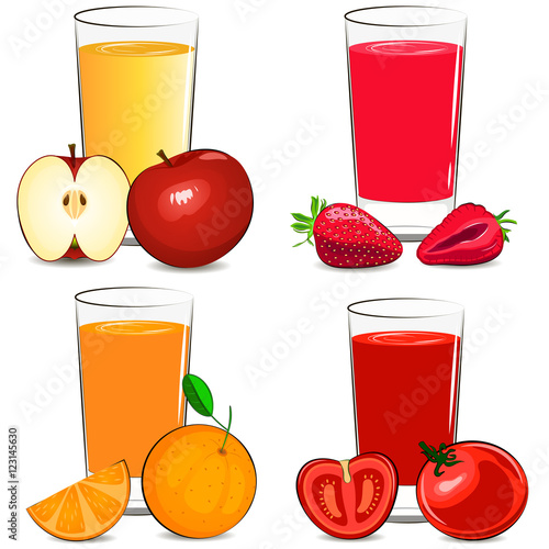 Set of vector illustration of fresh fruit and vegetable juice