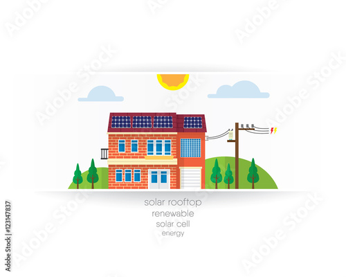 the house with solar rooftop paper graphic