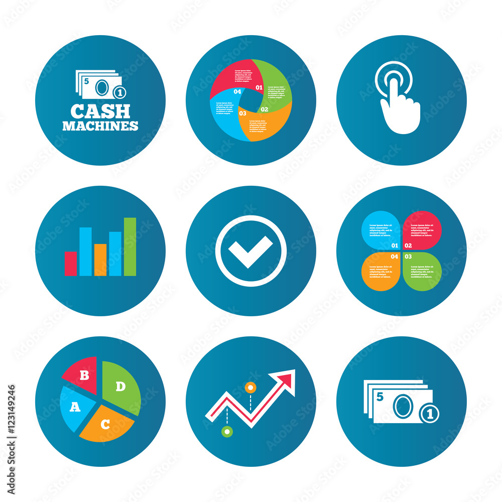 ATM cash machine withdrawal icons. ATM cash machine withdrawal icons.