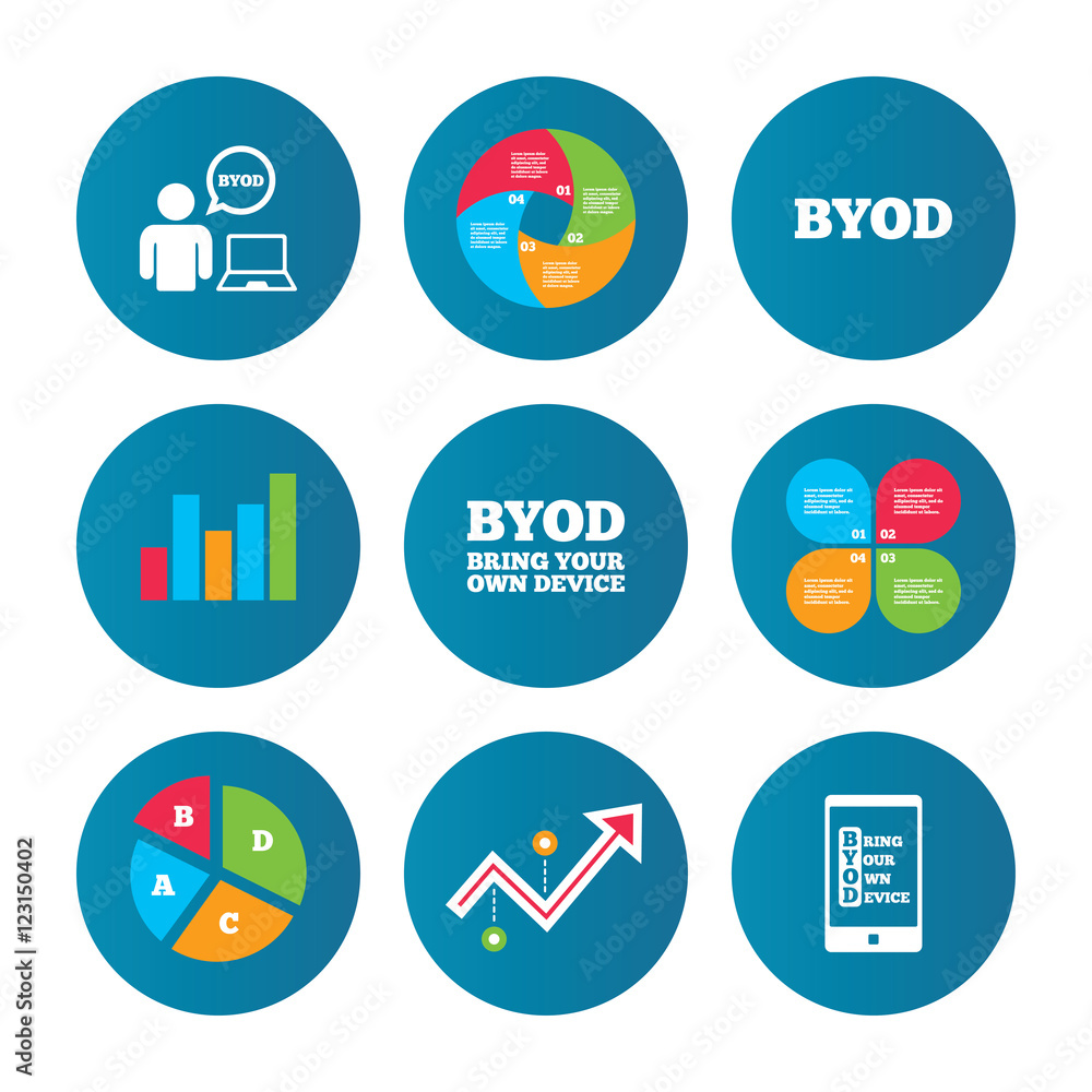 BYOD signs. Human with notebook and smartphone. BYOD signs. Human with notebook and smartphone.