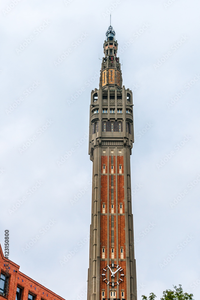 104m high Belfry of town hall Lille. Lille, France.