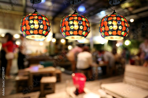 Warm lighting modern ceiling lamps in the cafe.