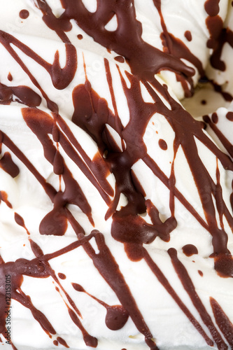 Vanilla ice-cream with chocolate stripes.
