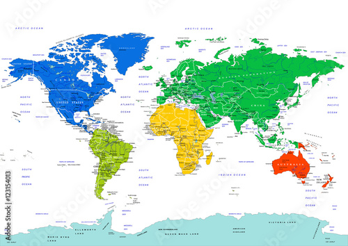 World map, highly detailed vector illustration. Continents