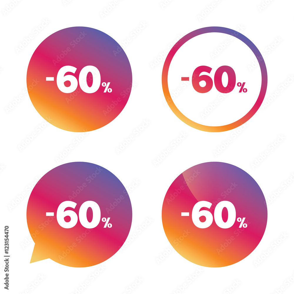 60 percent discount sign icon. Sale symbol. 60 percent discount sign icon. Sale symbol.