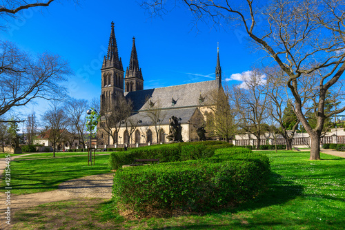 Neo Gothic Basilica of St Peter and St Paul in Vysehrad fortress in Prague, Czech Republic