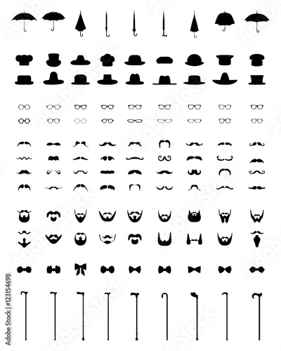 Set icons for gentleman, isolated vintage and retro, vector