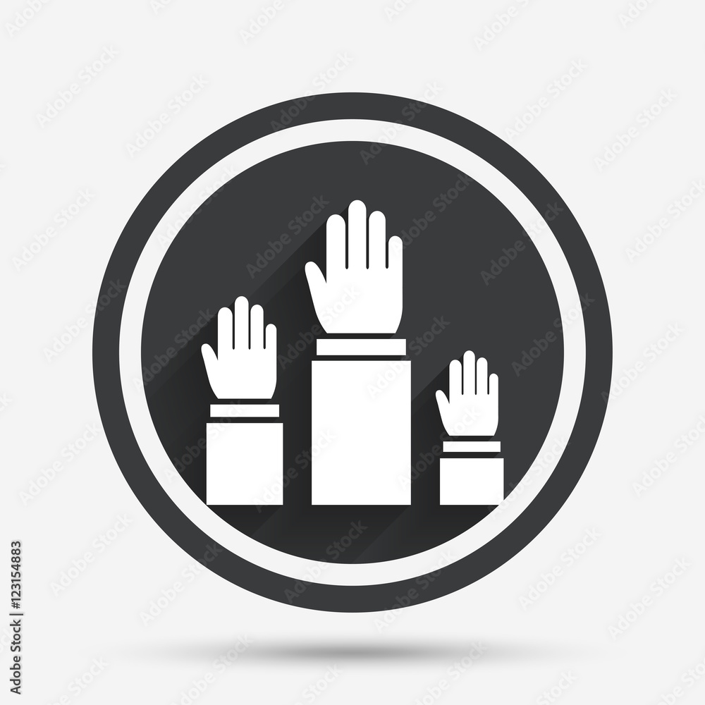 Fototapeta premium Election or voting sign icon. Hands raised up.