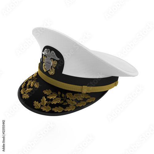 Marine's hat or Naval cap with a visor on white. 3D illustration