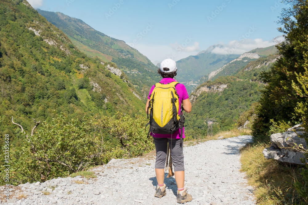 mature woman hiker in mountains