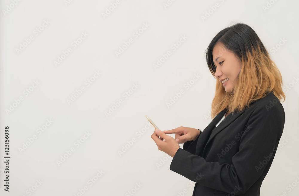 business woman touch on cellphone business woman touch on cellphone
