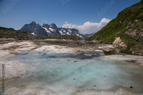 Frozen highland lake in Svanetia