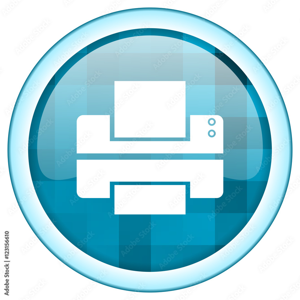 Blue circle vector printer icon. Round internet glossy print button. Web design graphic element. Blue circle vector printer icon. Round internet glossy print button. Web design graphic element.