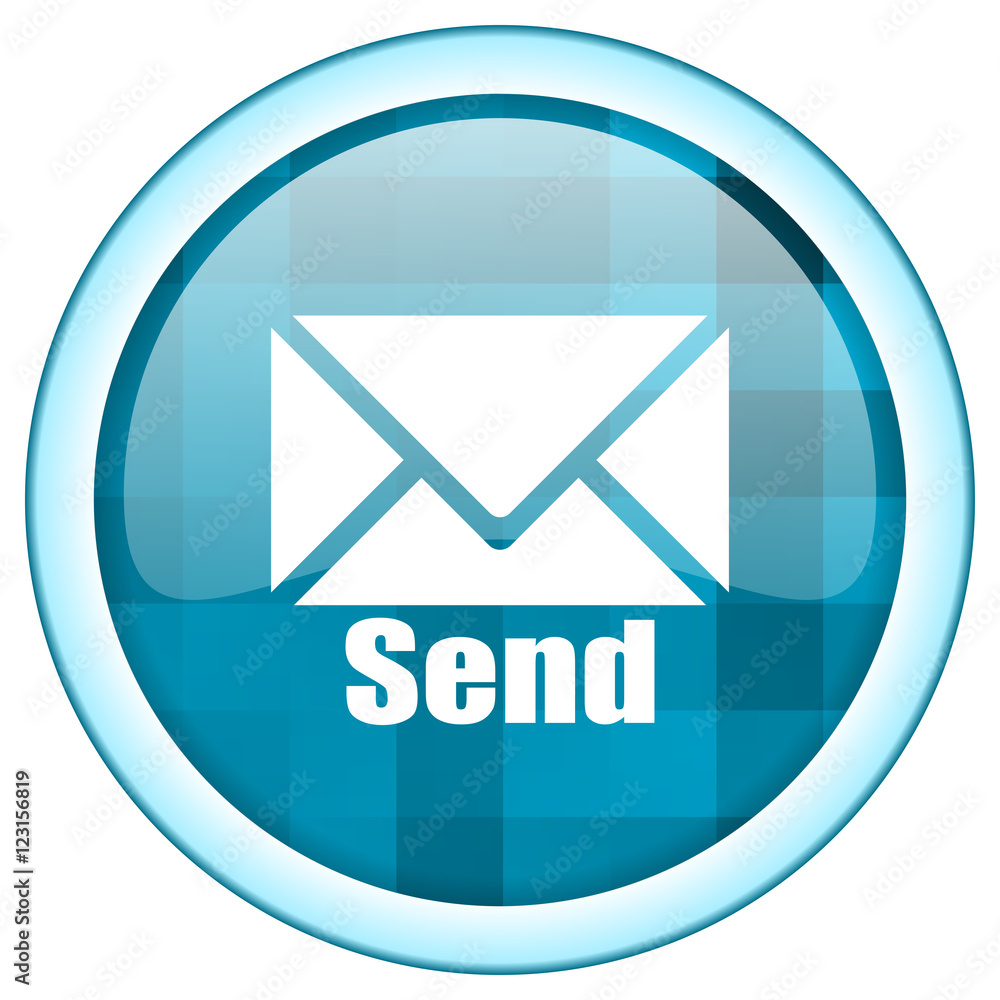 Blue circle vector send letter icon. Round internet glossy e-mail button. Web design graphic element. Blue circle vector send letter icon. Round internet glossy e-mail button. Web design graphic element.