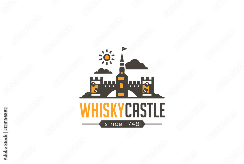Restaurant Bar Whisky Castle Logo brewery design vector