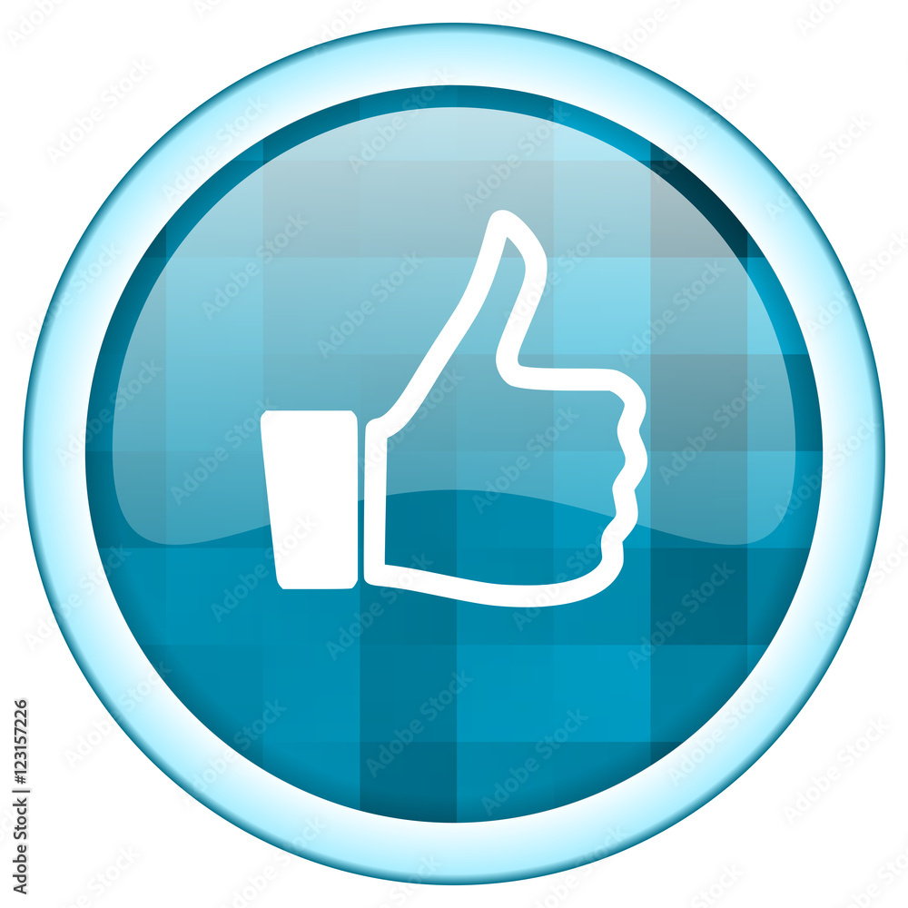 Blue circle vector like icon. Round internet glossy thumb up button. Web design graphic element. Blue circle vector like icon. Round internet glossy thumb up button. Web design graphic element.