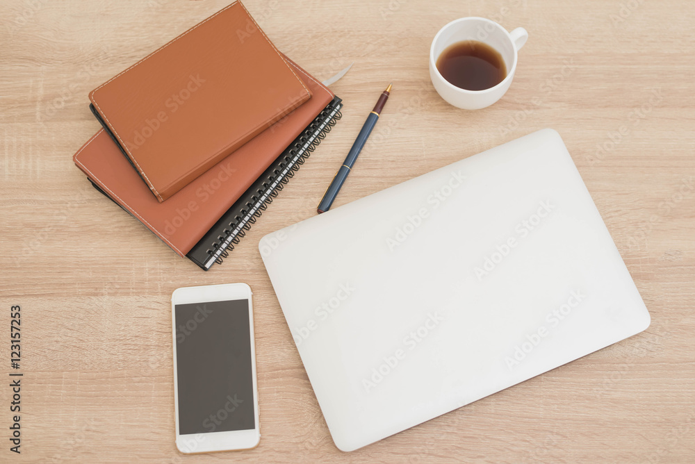 Laptop screens on working desk with a pen, Notebook, text book, Laptop screens on working desk with a pen, Notebook, text book,