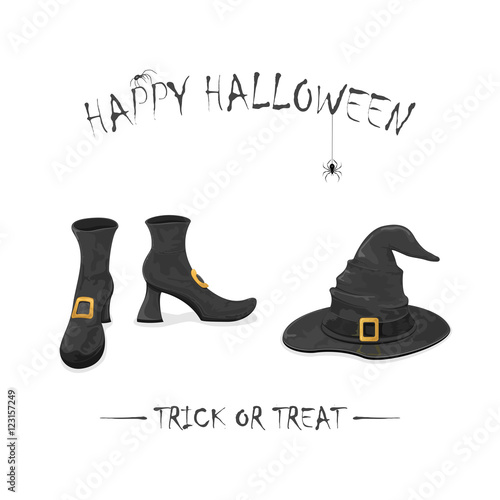 Witches shoes and hat with spiders for Halloween