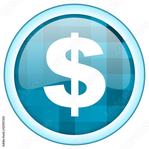 Blue circle vector dollar icon. Round internet  cash glossy button. Webdesign graphic element. 