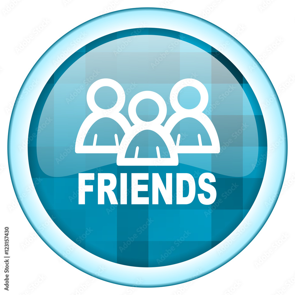 Blue circle vector friends icon. Round internet glossy social media button. Webdesign graphic element. Blue circle vector friends icon. Round internet glossy social media button. Webdesign graphic element.