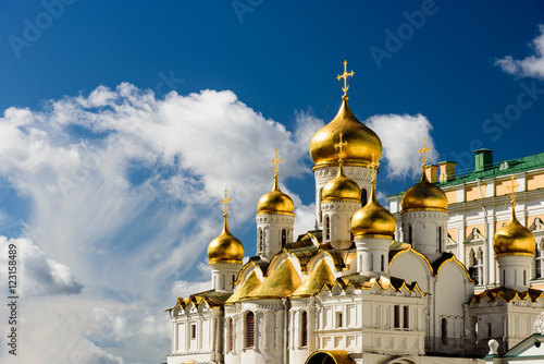 The orthodox cathdral with its golden domes inside the Kremlin i photo