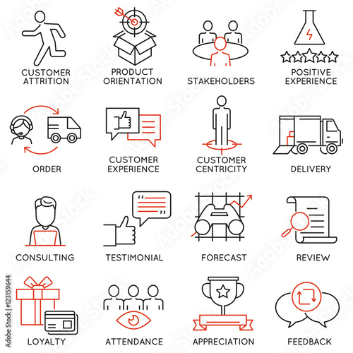 Vector set of 16 icons related to business management, strategy, career progress and business process. Mono line pictograms and infographics design elements - part 44