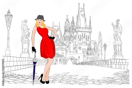 Charles Bridge. Czech Republic. Vector illustration.