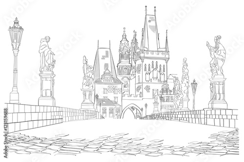 Charles Bridge. Czech Republic. Vector illustration.
