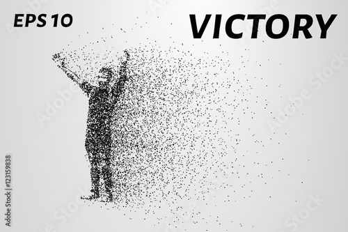 People from particles. The celebration of the victory of small circles. Vector illustration