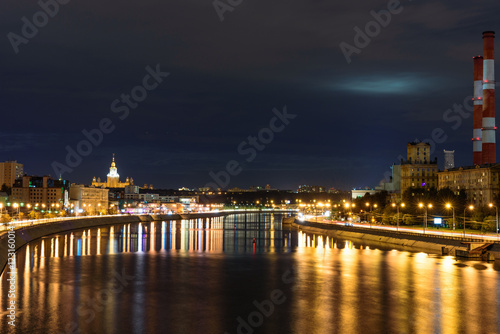 Night view from the Bogdan Hmelnitsky bridge in Moscow