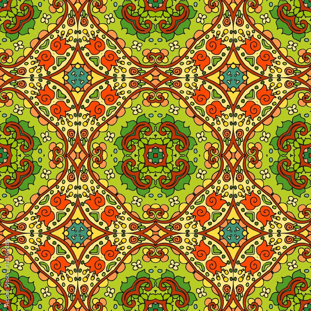 Ethnic bright seamless ornamental pattern. Indian motives.