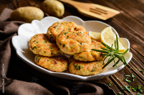 Fried salmon pancakes with potato