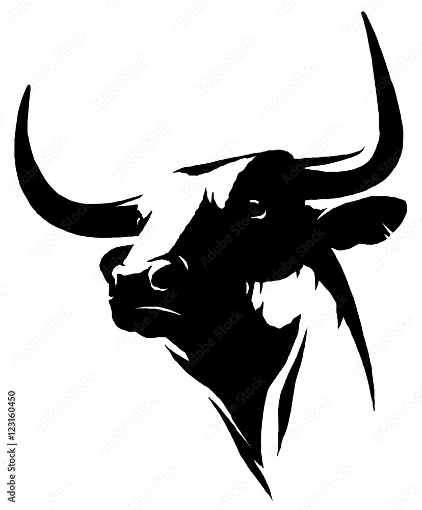 black and white linear paint draw bull illustration Stock Illustration ...