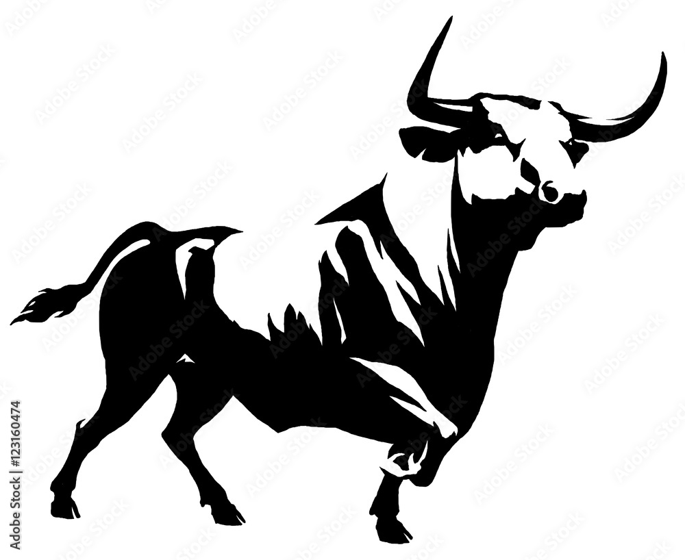 black and white linear paint draw bull illustration Stock Illustration ...