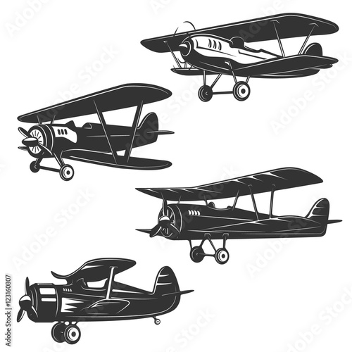 Set of the retro style planes isolated on white background. Desi