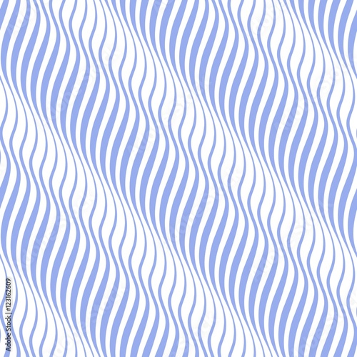 Vertical seamless striped wave pattern in blue and white tones. Vector illustration.