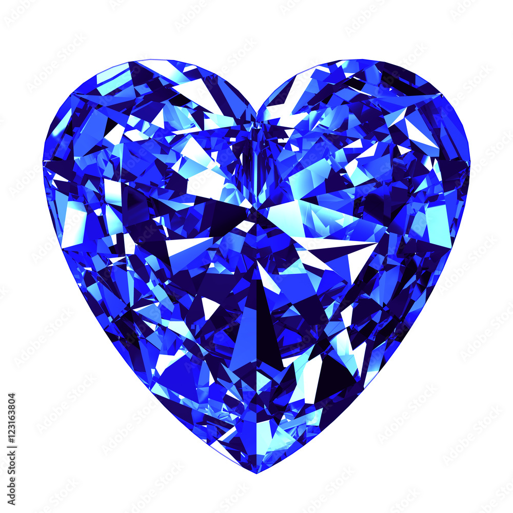 Sapphire Heart Cut Over White Background
