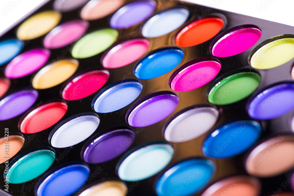 Set of colourful shadow for make-up isolated on white Set of colourful shadow for make-up isolated on white