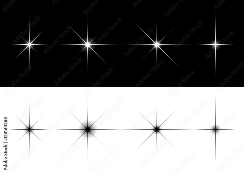 Set of sparkle lights stars. Flares or stars with rays, explosion, fireworks. Isolated vector illustration Set of sparkle lights stars. Flares or stars with rays, explosion, fireworks. Isolated vector illustration
