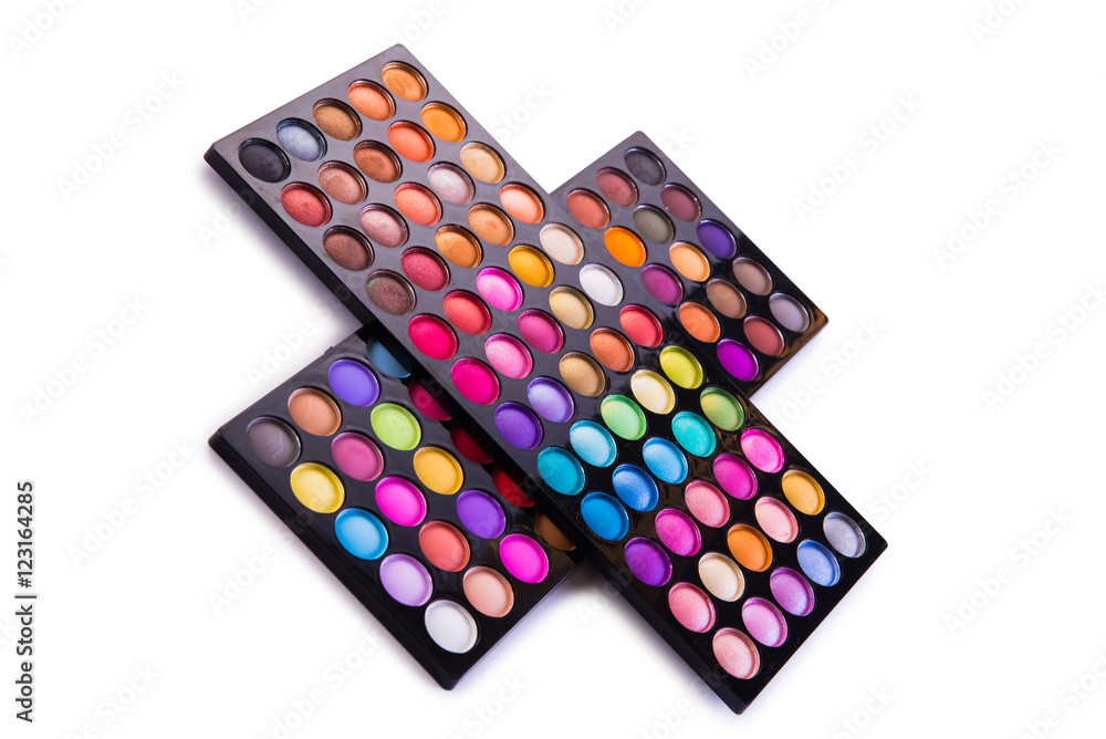 Set of colourful shadow for make-up isolated on white Set of colourful shadow for make-up isolated on white