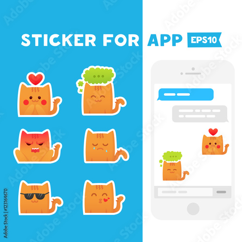 Sticker for app. Mobile messages. Cute cats